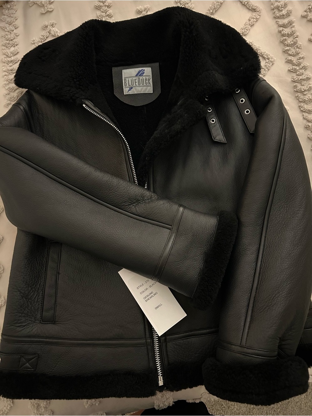 Womenโs Black Genuine Shearling Leather Aviator Jacket